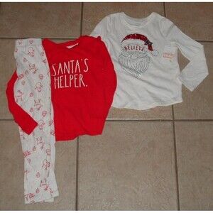 Girls Sz 4 Christmas Holiday Outfit & Santa Tee Shirt 3 Pc Lot RAE DUNN
